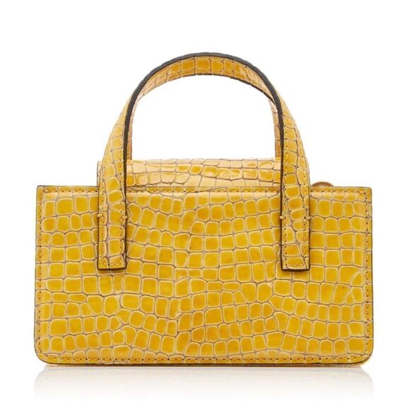 Marge Sherwood Gold Pebbled Croc Print Accordion Mini Handled Purse - Picture 4 of 16